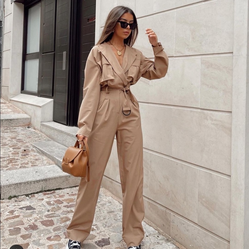 Zara belted jumpsuit bloggers favorite